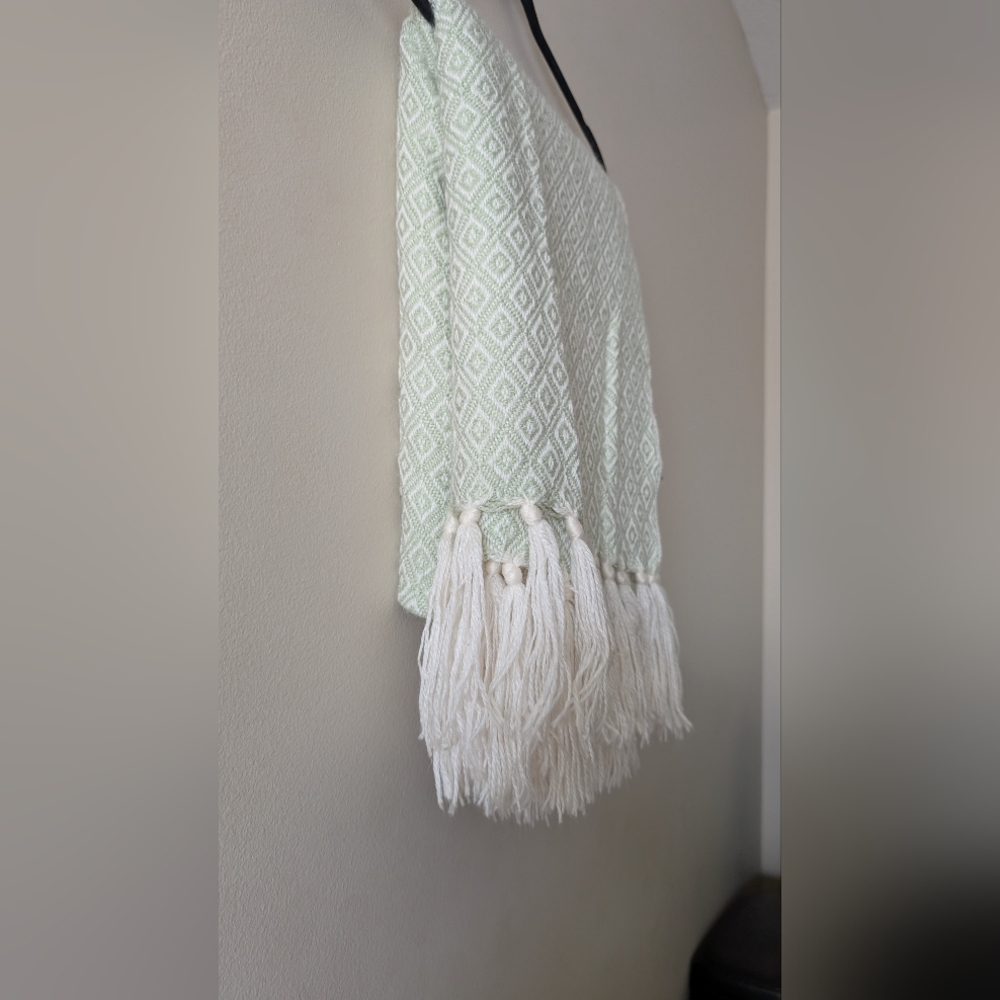 Bedford Cottage Mint Green Shawl with Tassels Cottagecore Farmhouse